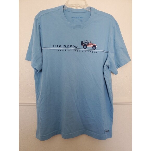 Life Is Good Fueled By Positive Energy Dog Crusher Lite Mens Size L Blue Cotton - Picture 1 of 15